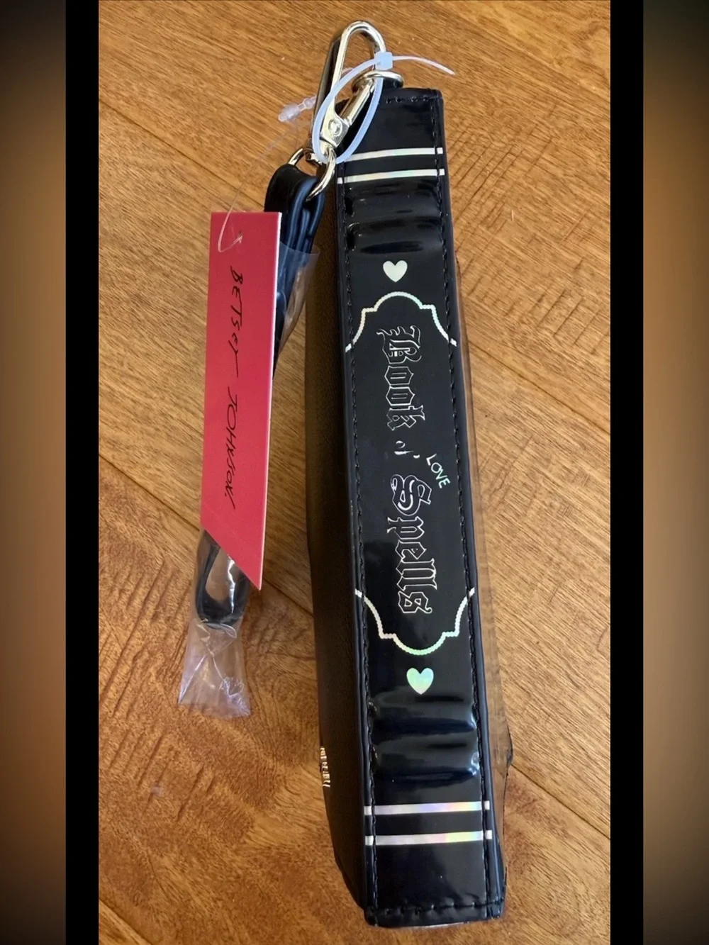 Rare Betsey Johnson Book of love Spells Wristlet Large Wallet Black Gothic NWT - Picture 4 of 16
